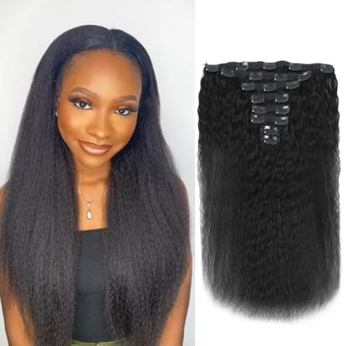 LUMIERE Clip In Hair Extensions 120g Kinky Straight Clip Ins Hair Extensions Real Human Hair 8Pcs With 20Clips Double Wefts Grade 10A Yaki Straight Clip Ins Brazilian Remy Hair Natutal Black 16 Inch | Amazon (US)