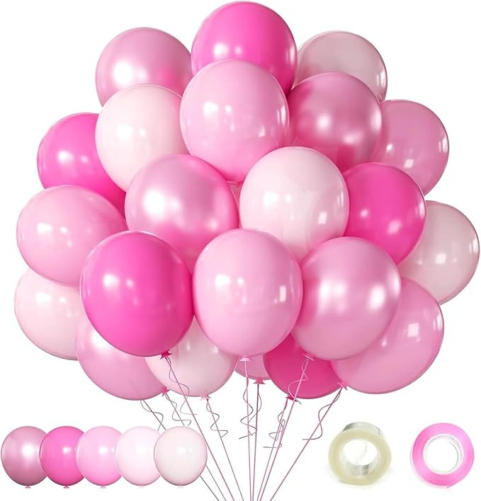 Pink Balloon Metallic Pink Balloons, 60Pcs 12Inch Chrome Pink Balloons Deep Light Pink Balloons P... | Amazon (US)