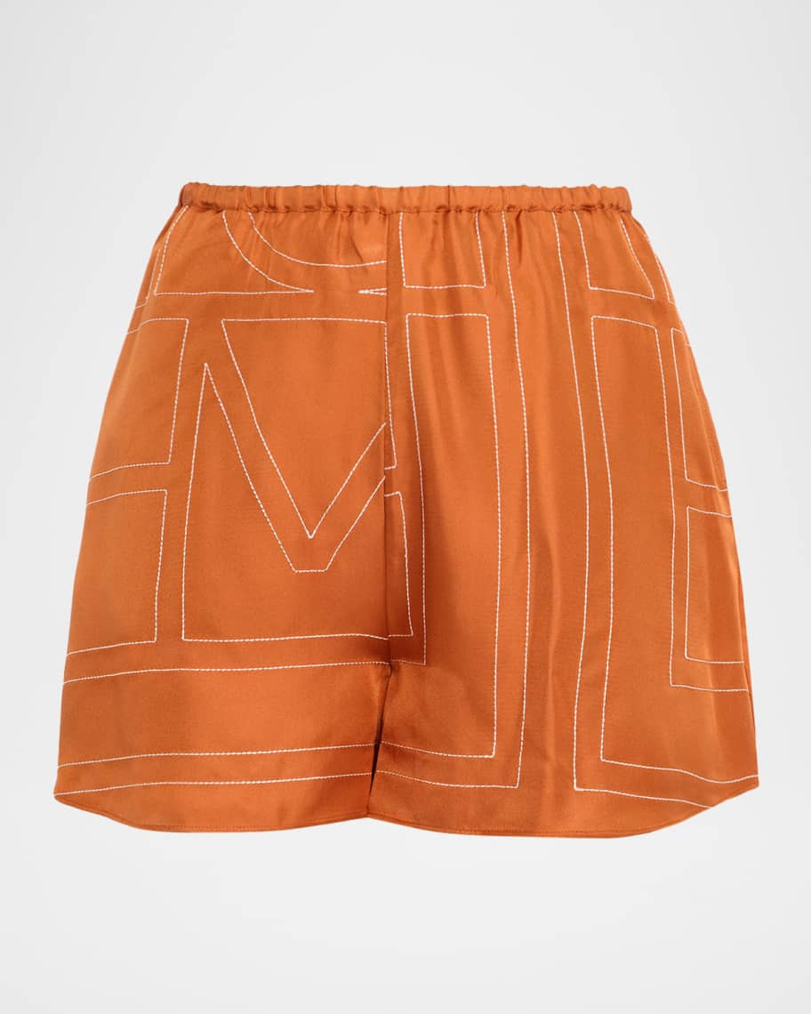 Toteme Monogram Embroidered Silk Pajama Shorts | Neiman Marcus