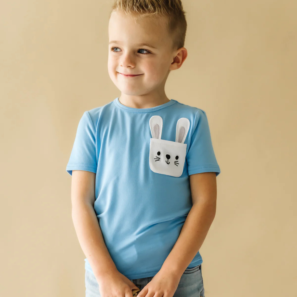 Sky Blue Bunny Rabbit Graphic Pocket Tee | Little Sleepies
