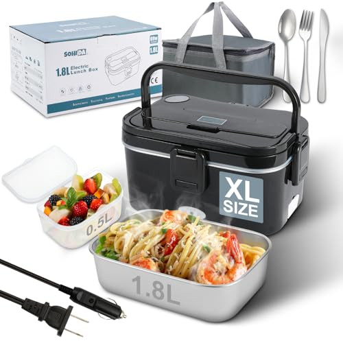 1.8L+0.5L Heated Lunch Box for Men, 80W Electric Lunch Box with Long-handled Utensils for Adults,... | Amazon (US)