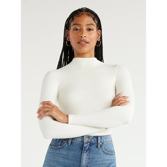 Scoop Women's Seamless Mock Neck Bodysuit with Long Sleeves, Sizes XS-XXL | Walmart (US)