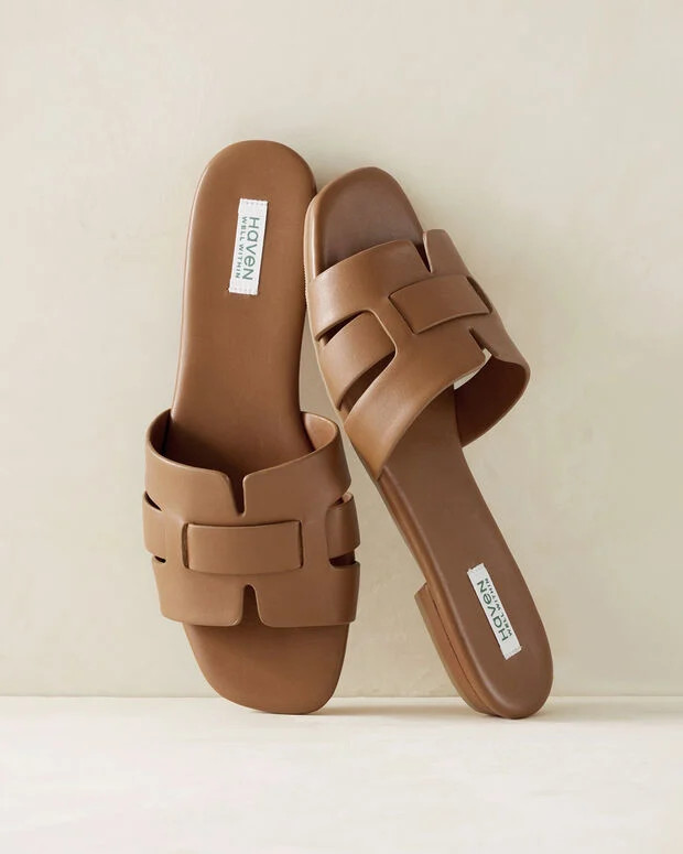 Leather Threaded Cut-Out Slides | Talbots