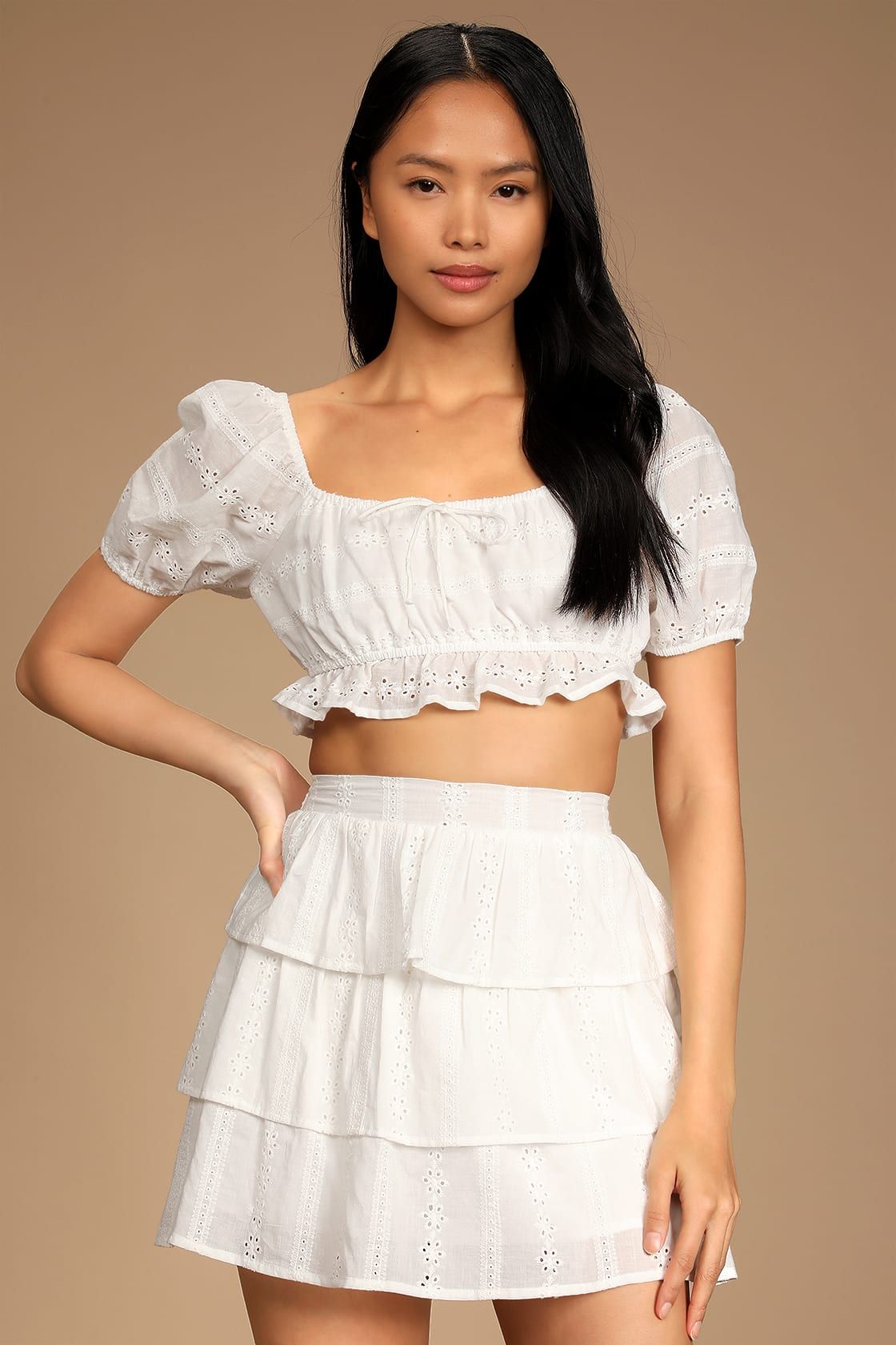 Blissful and Beautiful White Eyelet Two-Piece Mini Dress | Lulus (US)