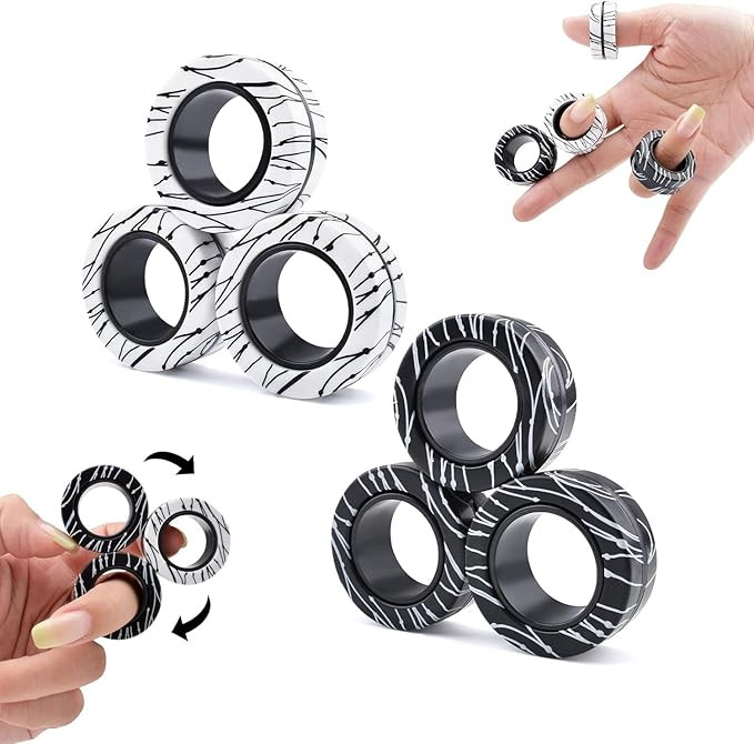 Cevioce 6 PCS Magnetic Rings Fidget Toys Set for Teens,ADHD Anxiety Magnetic Finger Spinner for A... | Amazon (US)