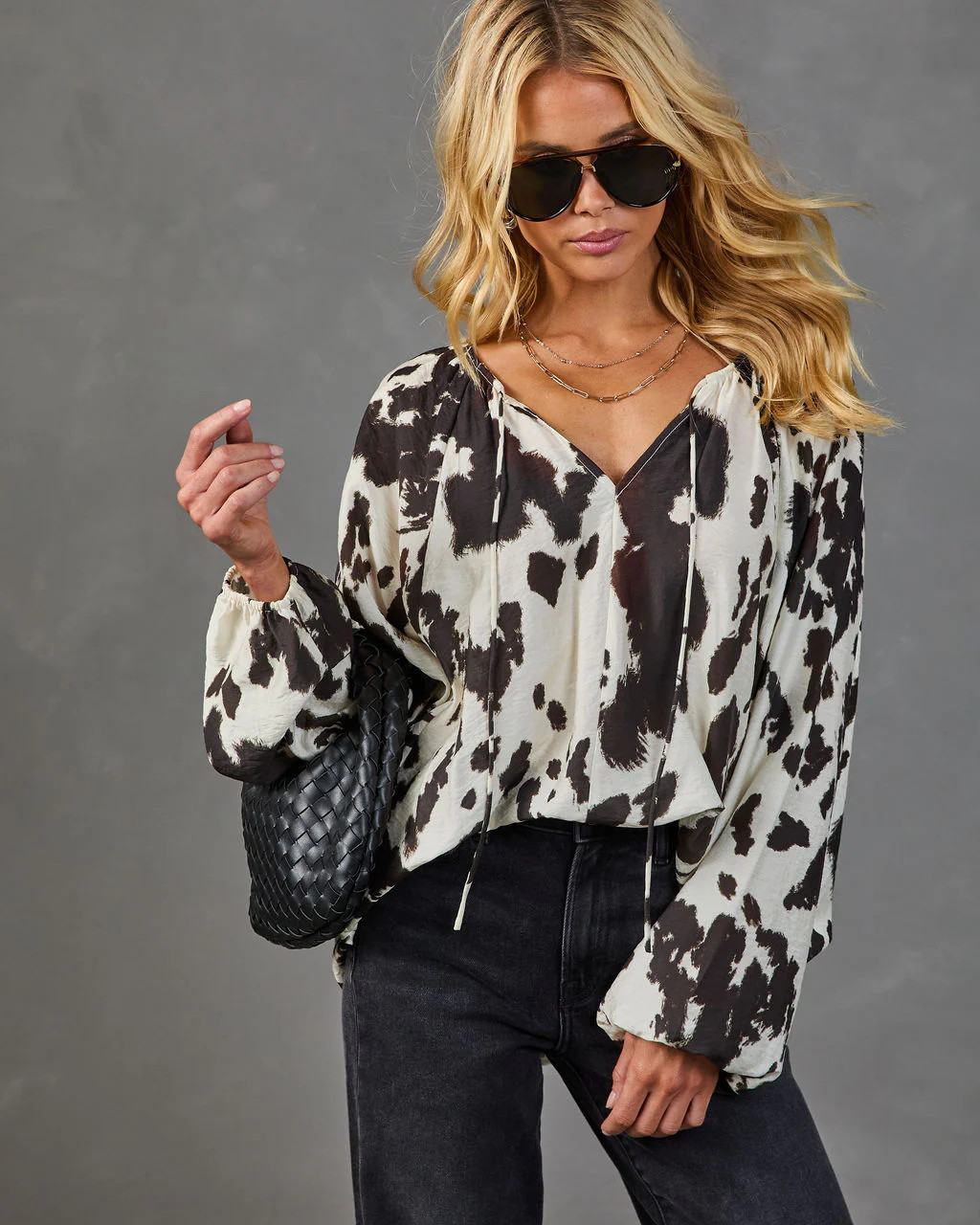 Wild Juniper Animal Print Blouse Ivory/Chocolate / S | VICI