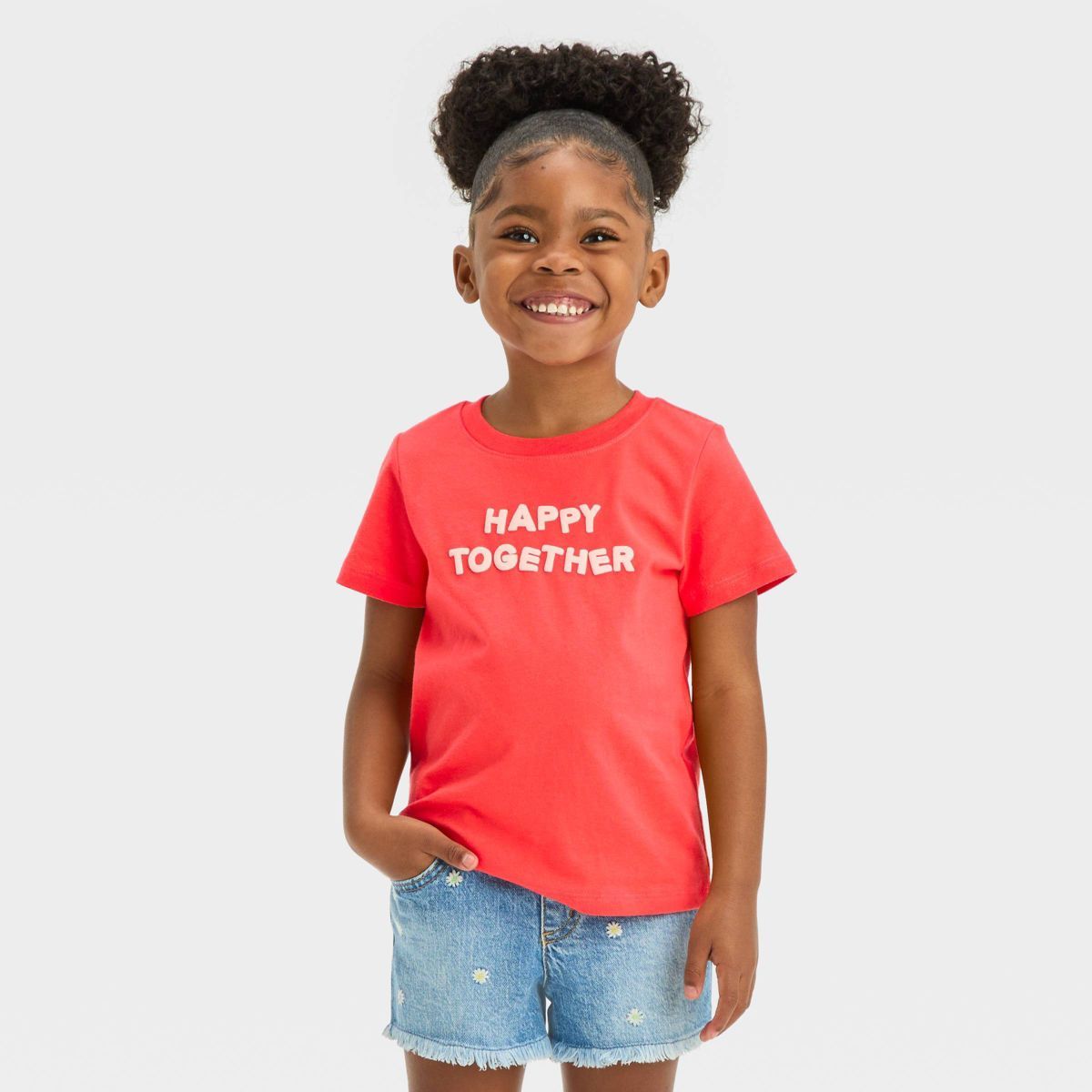 Toddler Girls' 'Happy Together' Short Sleeve T-Shirt - Cat & Jack™ Tangerine | Target