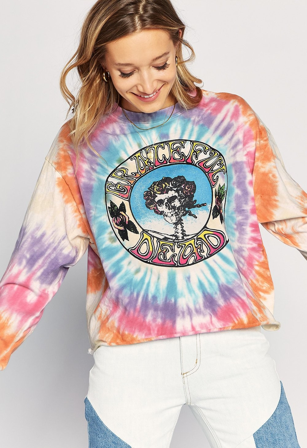 The Grateful Dead Skull and Roses Tie Dye Long Sleeve Crop– DAYDREAMER | Daydreamer