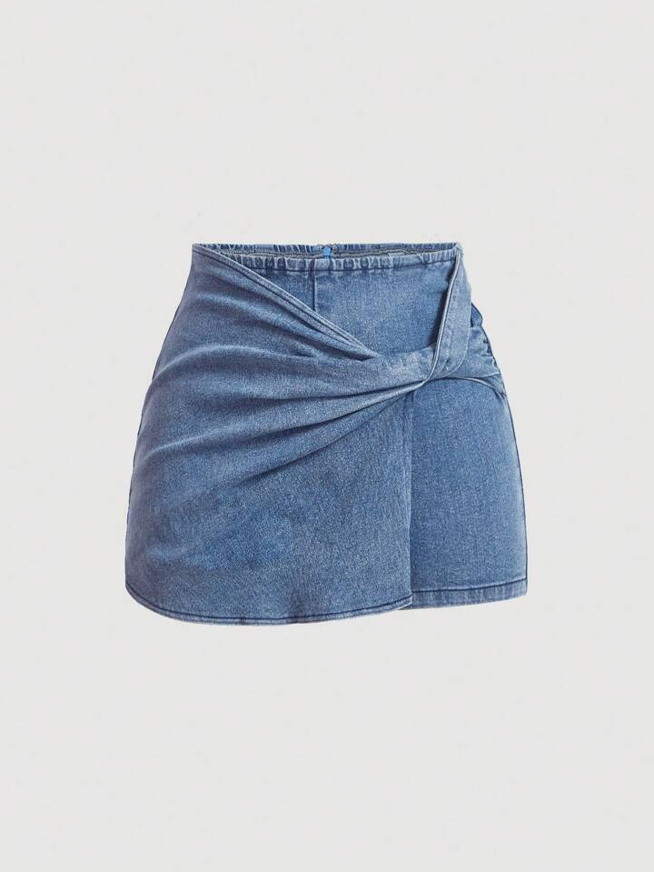 SHEIN MOD Twist Front Denim Skort | SHEIN