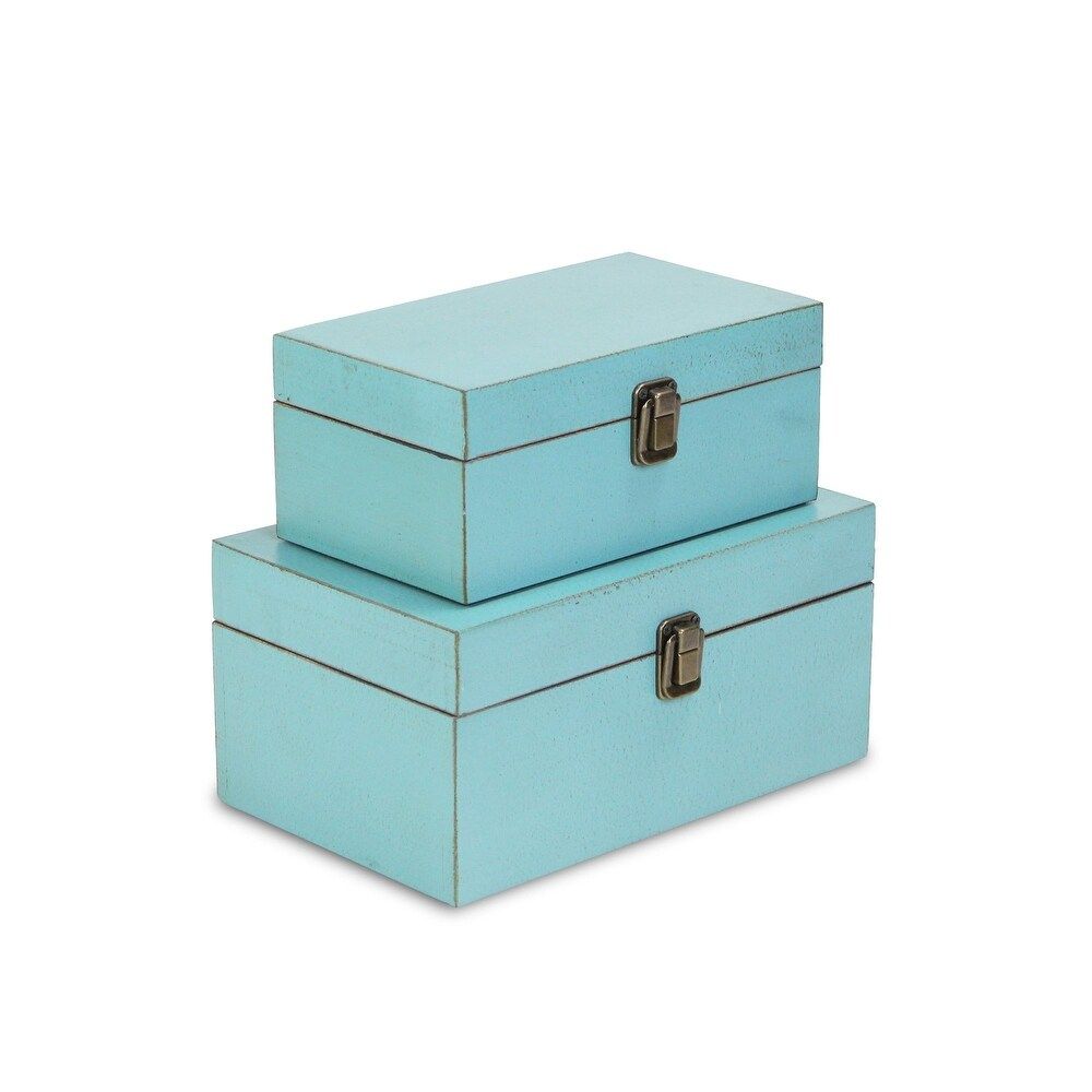 Set of 2 Blue and Gold Shabby Storage Boxes 10.25" (Blue) | Bed Bath & Beyond