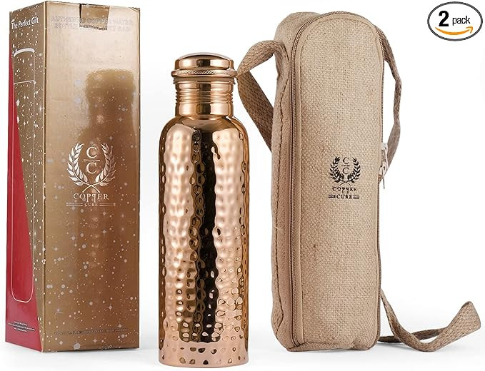 Pure Copper Water Bottle 34 Ounce with Jute Carry Bag – Hammered Leakproof Ayurvedic Copper Ves... | Amazon (US)
