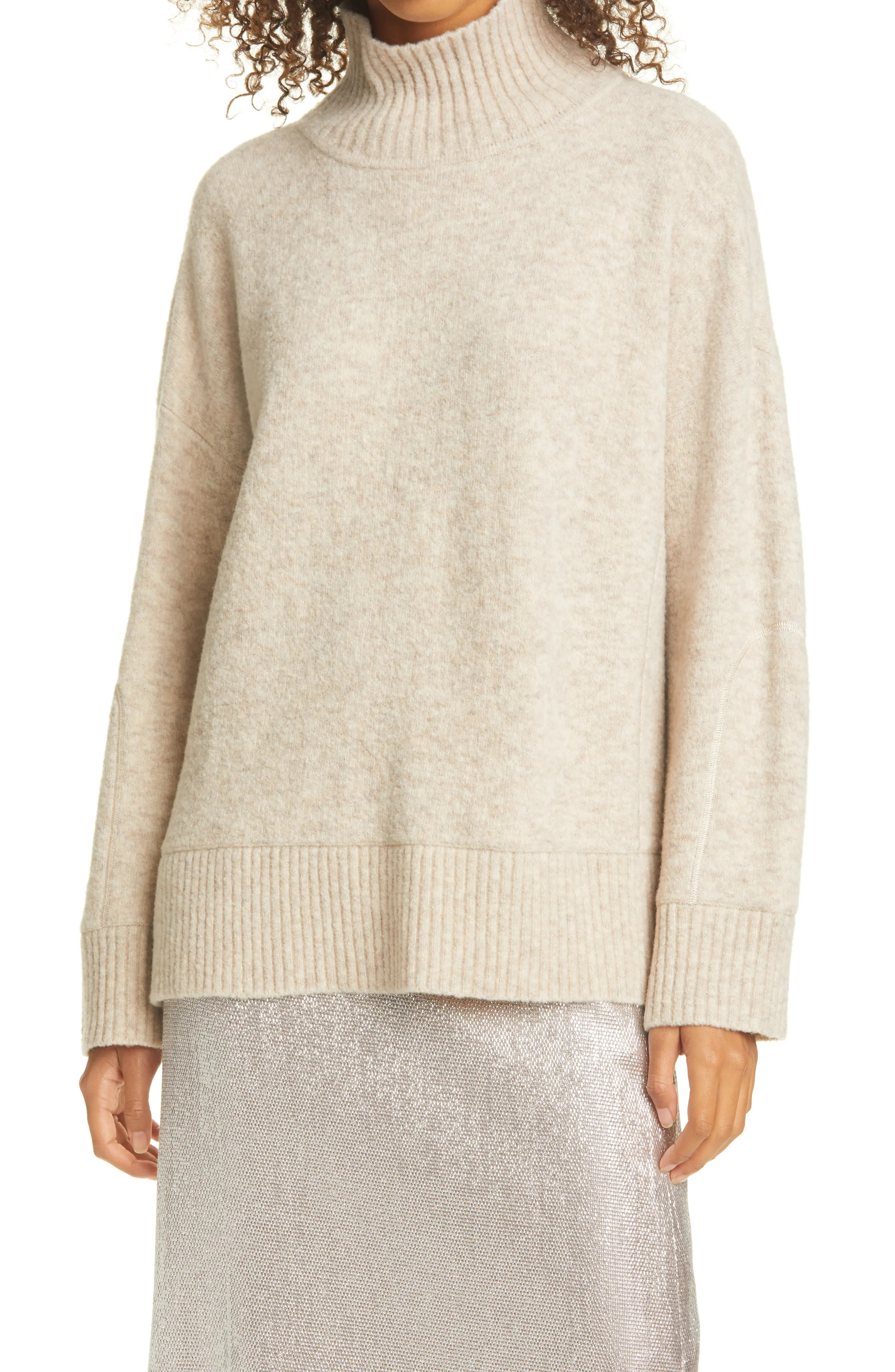 Women's Club Monaco Oversize Turtleneck Sweater, Size Large - Beige | Nordstrom