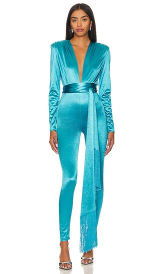 Stella Long Sleeve Jumpsuit in Aqua | Revolve Clothing (Global)