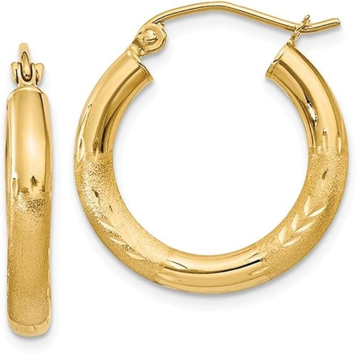 Amazon.com: 14k Gold Textured Cut Round Hoop Earrings, 3mm Thick (20mm): Clothing, Shoes & Jewelr... | Amazon (US)