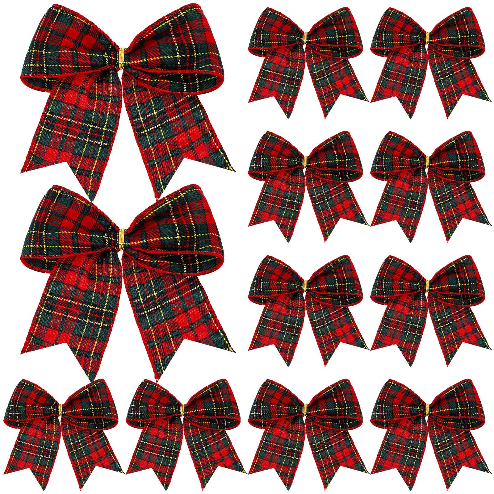Jetec 12 Pcs Christmas Buffalo Plaid Bows Decorations 6 Inch Christmas Check Plaid Bows Tie Bows ... | Amazon (US)