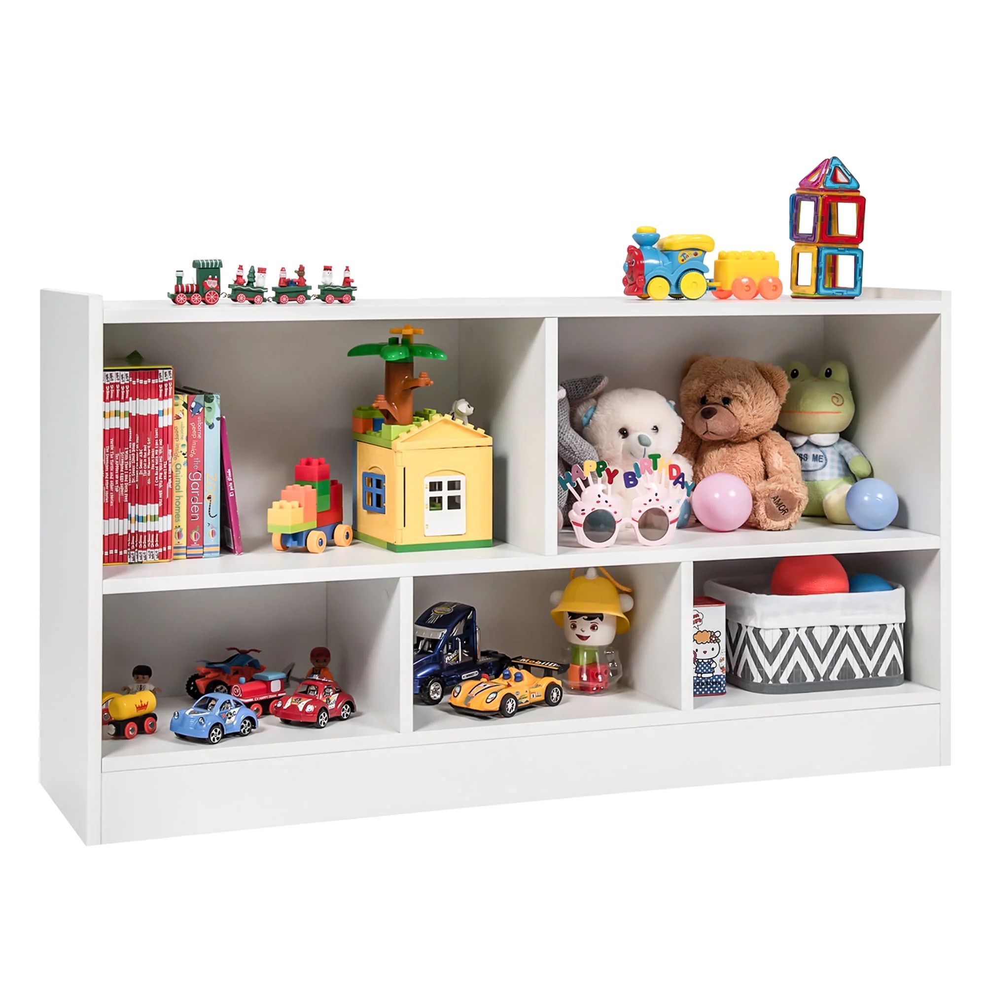 Costway Kids 2-Shelf Bookcase 5-Cube Wood Toy Storage Cabinet Organizer White - Walmart.com | Walmart (US)