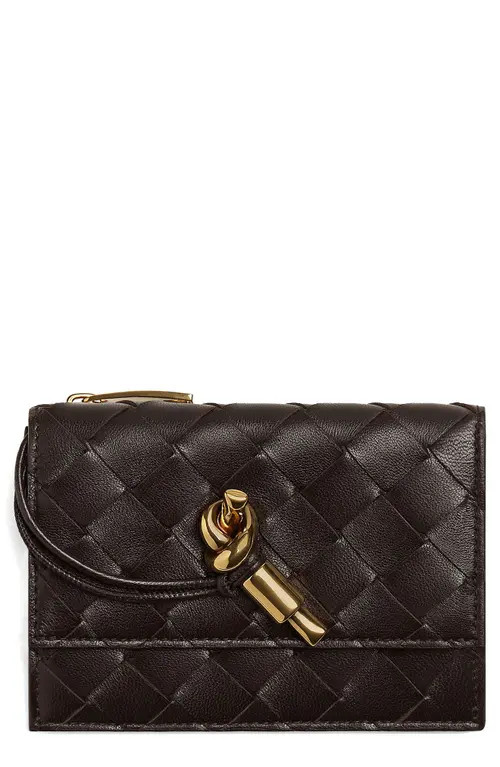 Bottega Veneta Andiamo Slip Intrecciato Leather Zip Card Case in 2190 Fondant-M Brass at Nordstrom | Nordstrom