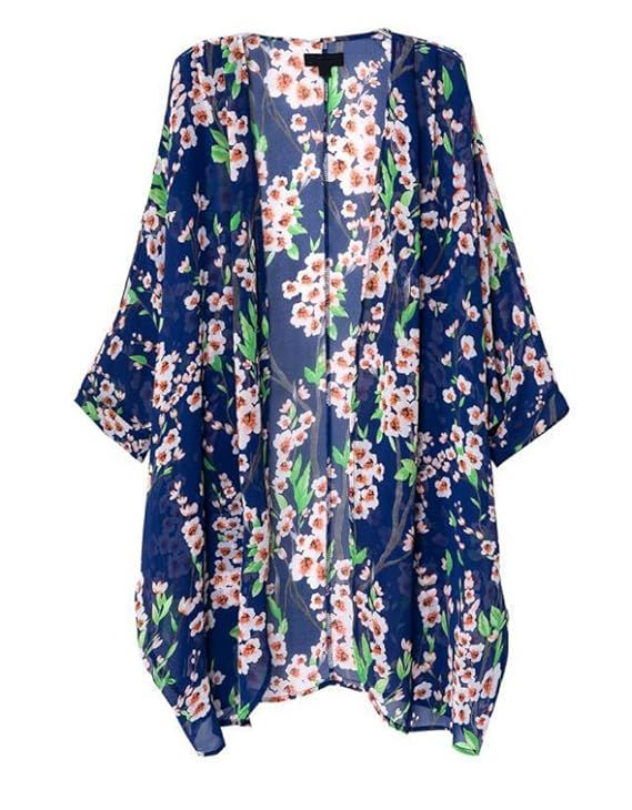 OLRAIN Women's Floral Print Sheer Chiffon Loose Kimono Cardigan Capes | Amazon (US)