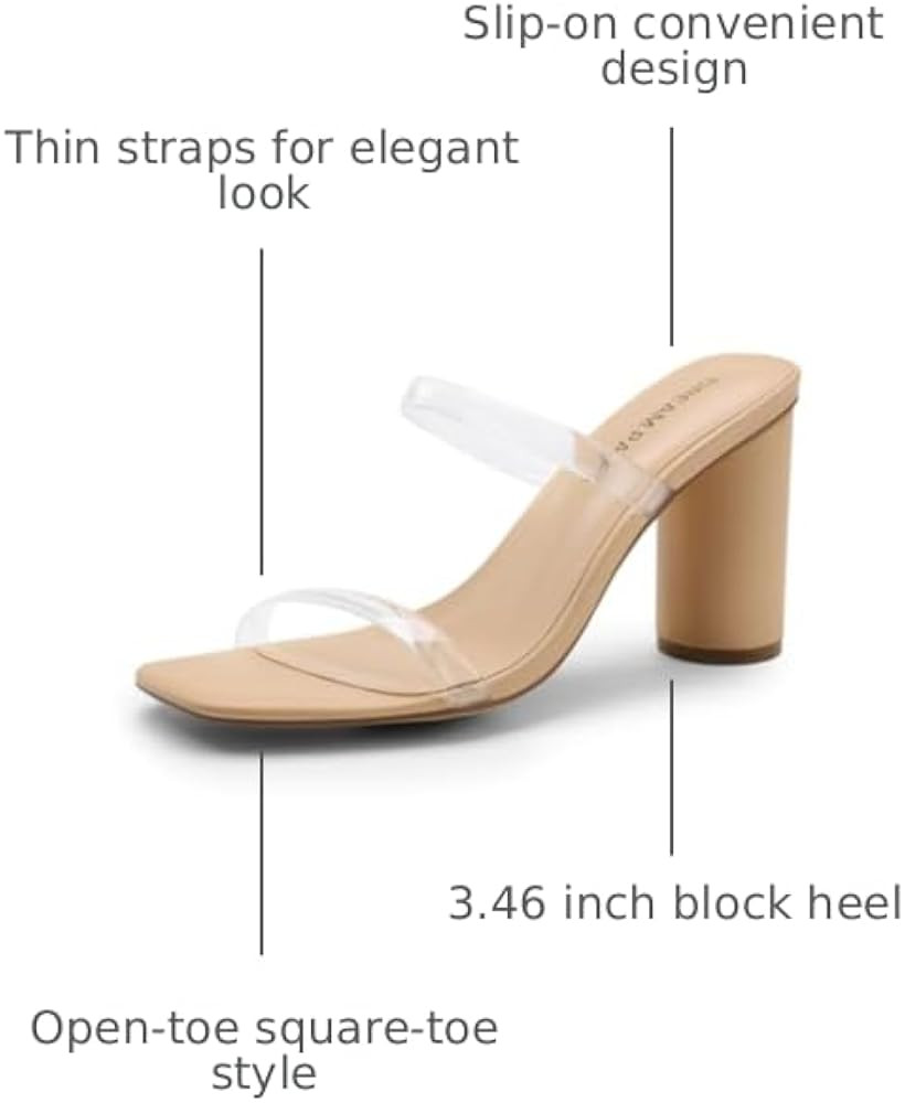 DREAM PAIRS Women's Square Open Toe Block Heels Two Strap Slip On High Heeled Slides Sandals | Amazon (US)
