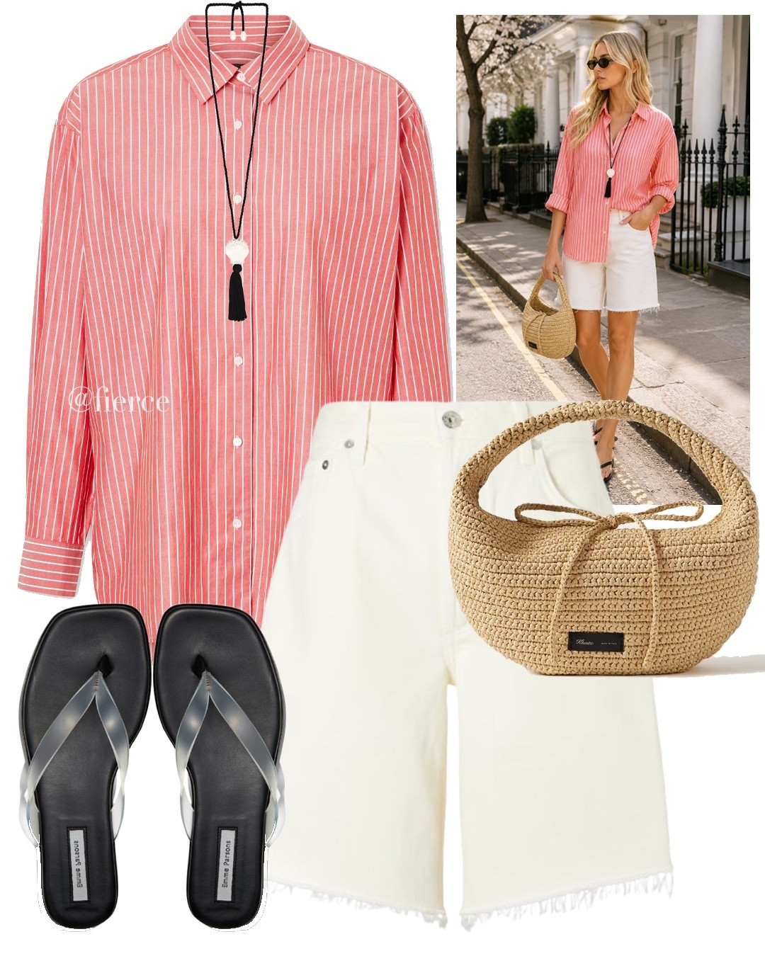 Red striped shirt white Bermuda shorts jelly sandals Khaite raffia bag

#LTKuk #LTKsummer #LTKeurope