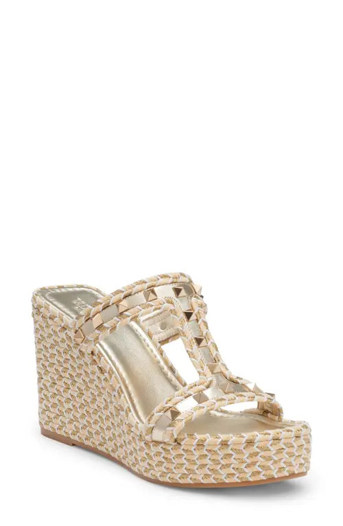 Valentino Garavani Rockstud Torchon Wedge Slide Sandal in Platinum/Multicolor at Nordstrom, Size 6Us | Nordstrom