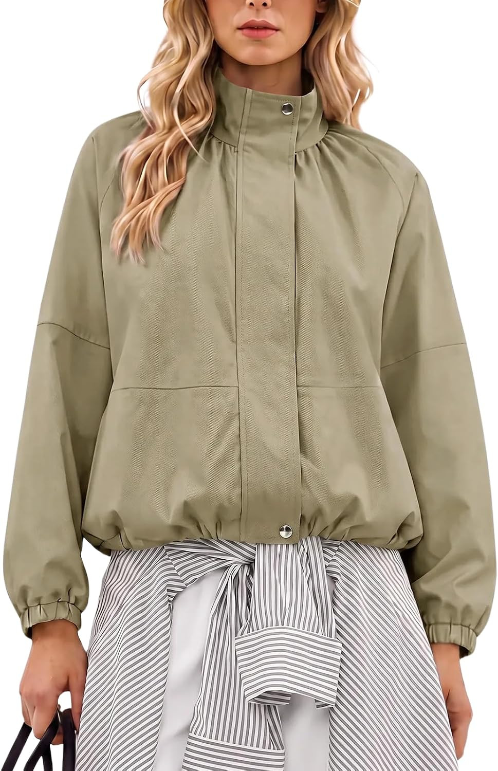 Cicy Bell Womens Cropped Bomber Jacket Zip Up Stand Collar Casual Jackets | Amazon (US)