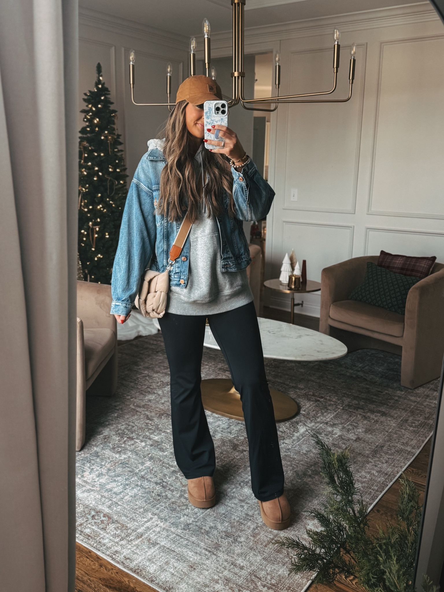 Casual leggings winter outfit idea. This target oversized hoodie is perfect for leggings and the denim jacket is on sale! I sized up to a large in the hoodie, jacket size medium. 

#LTKFindsUnder50 #LTKFindsUnder100 #LTKStyleTip