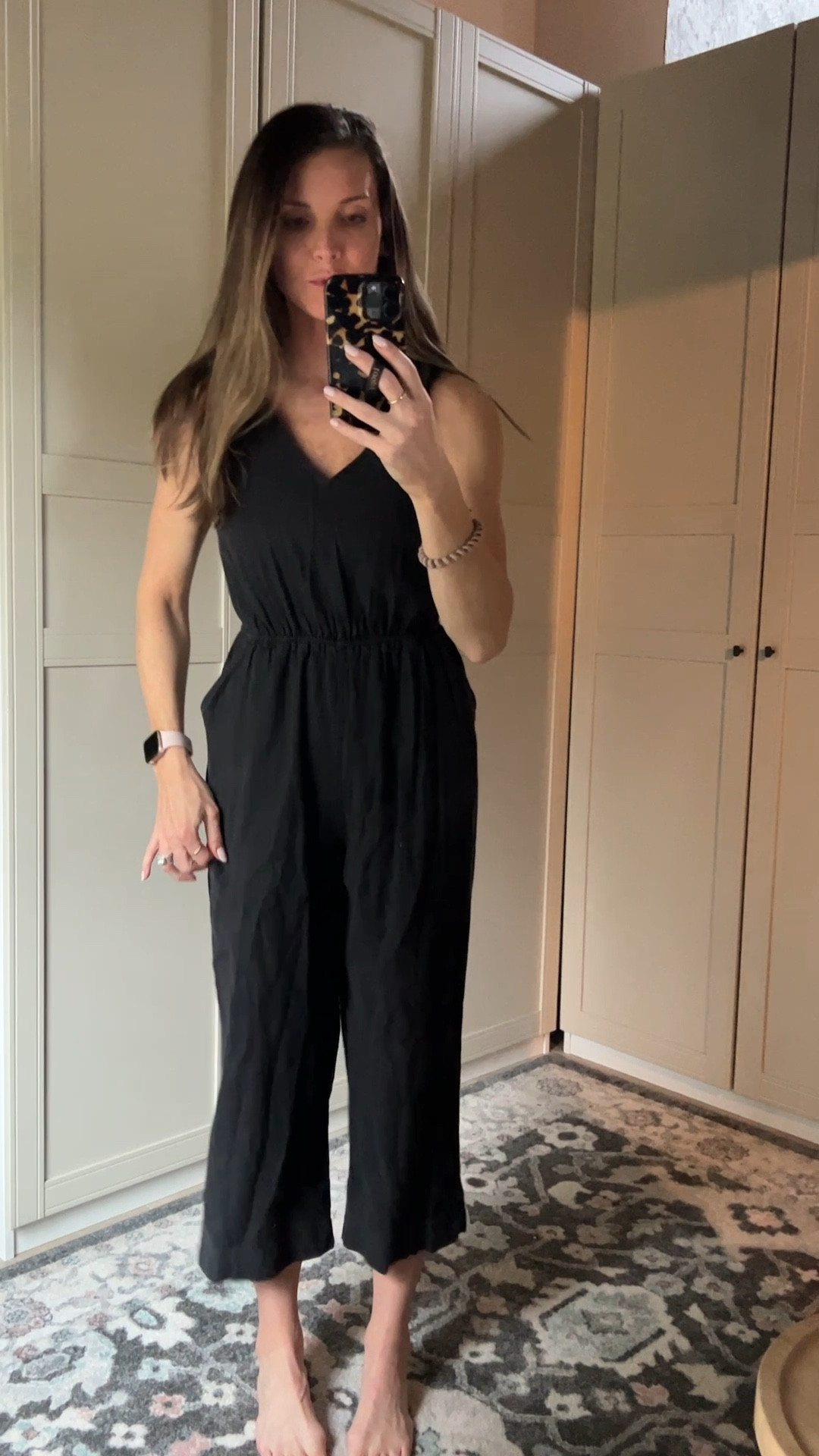 This cropped black linen jumpsuit is so comfy and stretchy. Love the open back detail too! Wearing size small. 30% off right now too! 

#LTKstyletip #LTKSeasonal #LTKunder50