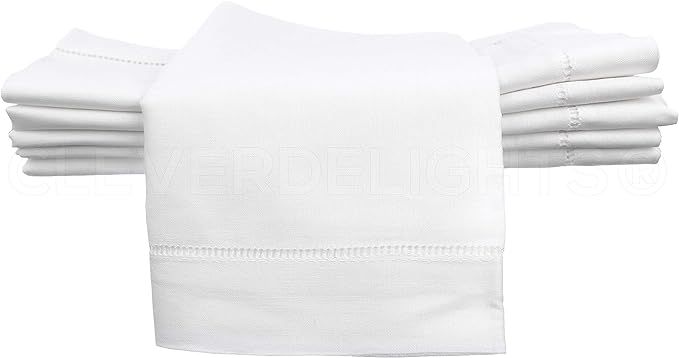 CleverDelights 20" White Hemstitch Dinner Napkins - 12 Pack - 55/45 Linen Cotton Blend | Amazon (US)