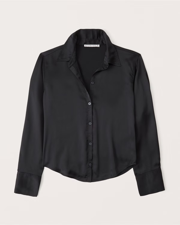 Long-Sleeve Satin Button-Up Shirt | Abercrombie & Fitch (US)