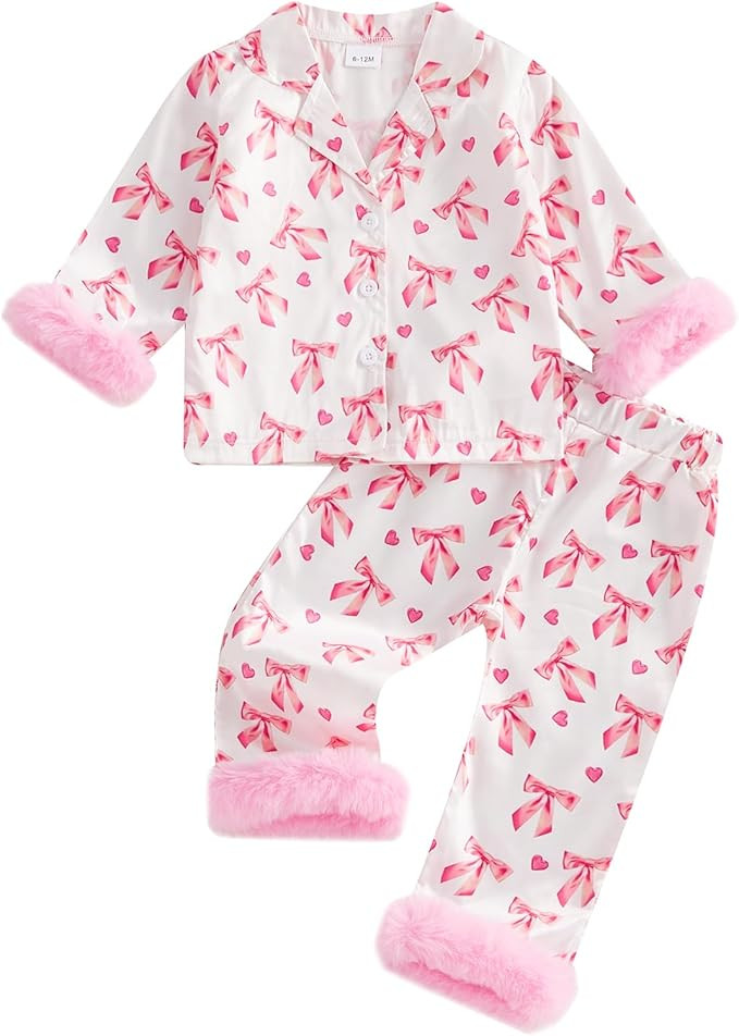 Kuriozud Toddler Girl Pajamas Valentines Day Baby Silk Satin Nightgown Little Kids Girls Pjs Butt... | Amazon (US)