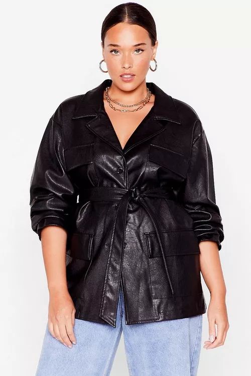 Plus Size Belted Faux Leather Jacket | Nasty Gal (US)