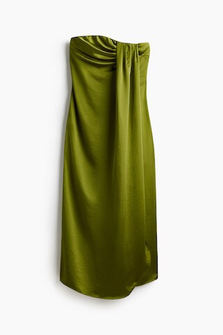 H & M - Satin Bandeau Dress - Olive Green | H&M (US + CA)