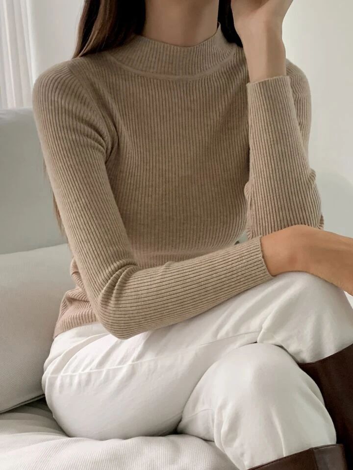 DAZY Kpop Mock Neck Ribbed Knit Sweater | SHEIN