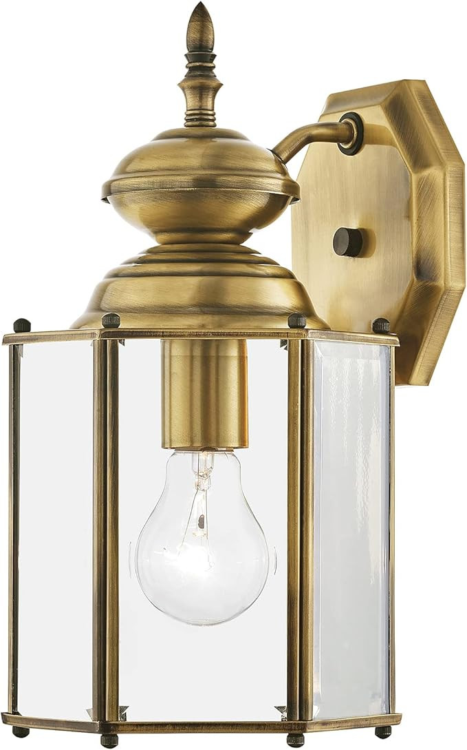 Livex Lighting 2007-01 Outdoor Wall Lantern with Clear Beveled Glass Shades, Antique Brass | Amazon (US)