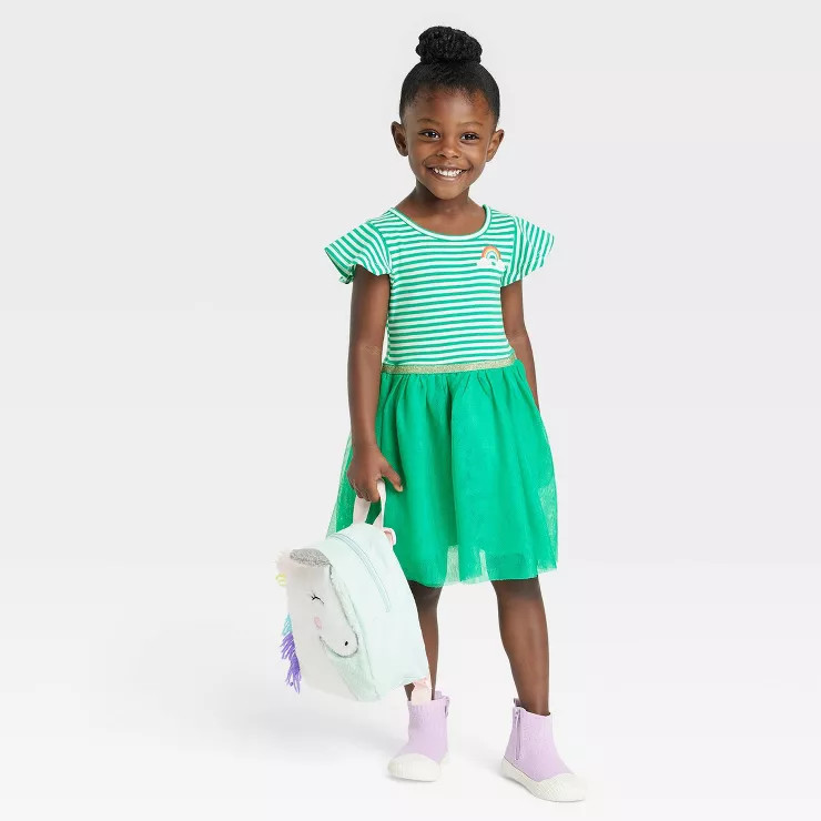Toddler Girls' Striped Rainbow Tulle Dress - Cat & Jack™ Green | Target