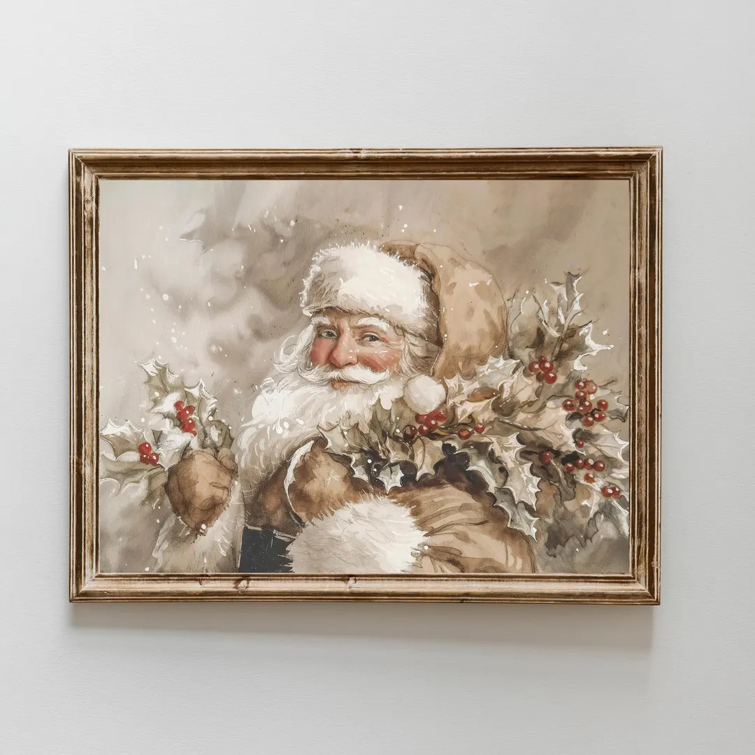 Printable Neutral Santa Claus Wall Art, Christmas Beige Art - Etsy | Etsy (US)