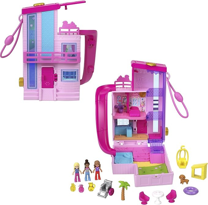 Polly Pocket Barbie Dreamhouse Compact, Dollhouse Playset with 3 Micro Dolls, 1 Puppy, 11 Accesso... | Amazon (US)