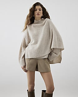 RI Studio Beige Wool Wrap Cape Jumper | River Island UK & IE