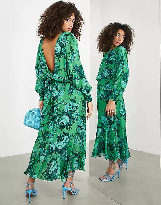 ASOS EDITION drape bow back midi dress in floral print | ASOS (Global)