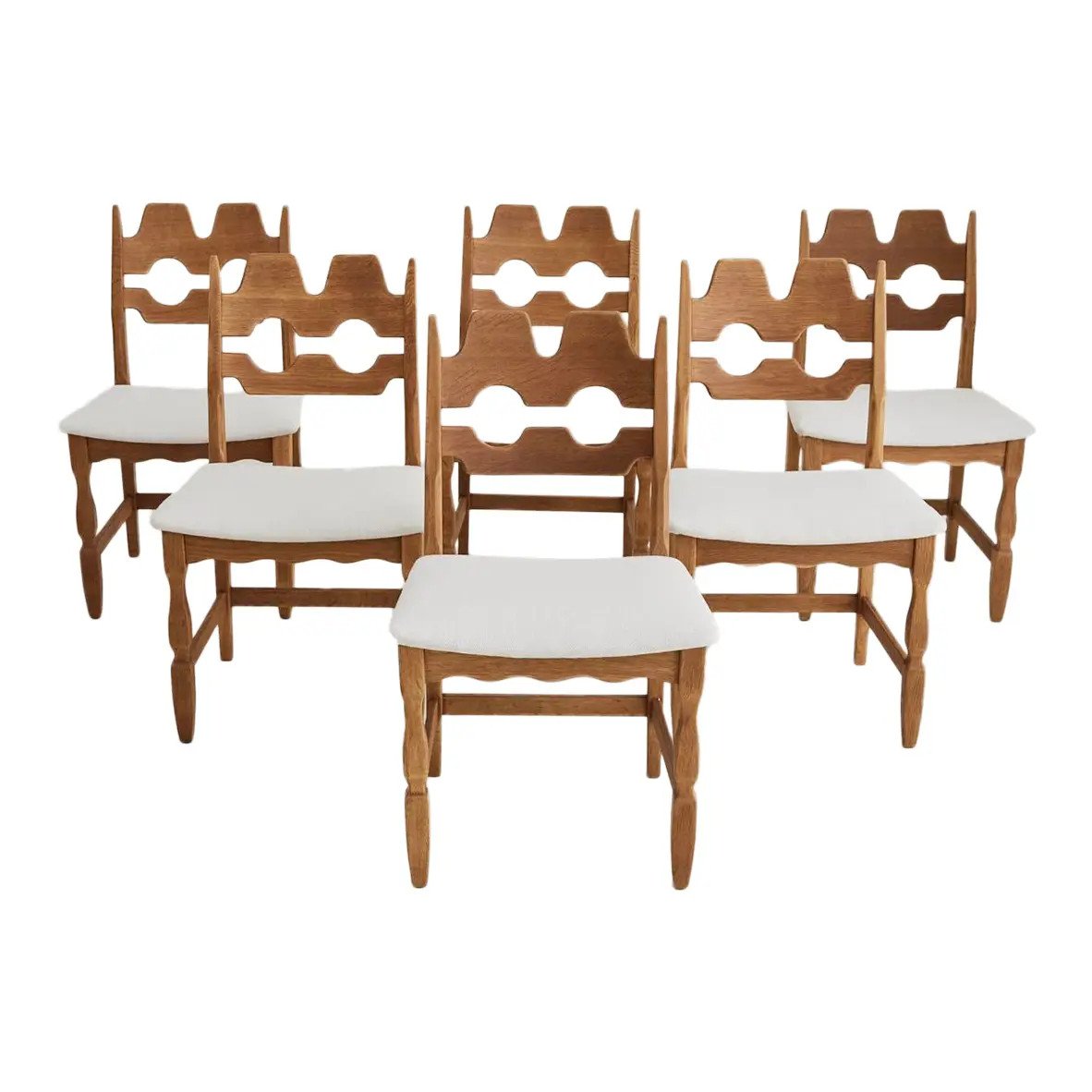 Henry Kjaernulf Oak "Razorblade" Chairs, 1960s Vintage Danish Mid Century, Set of 6 | Chairish