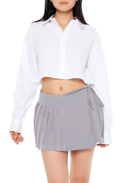 Poplin Pinstriped Cropped Shirt | Forever 21