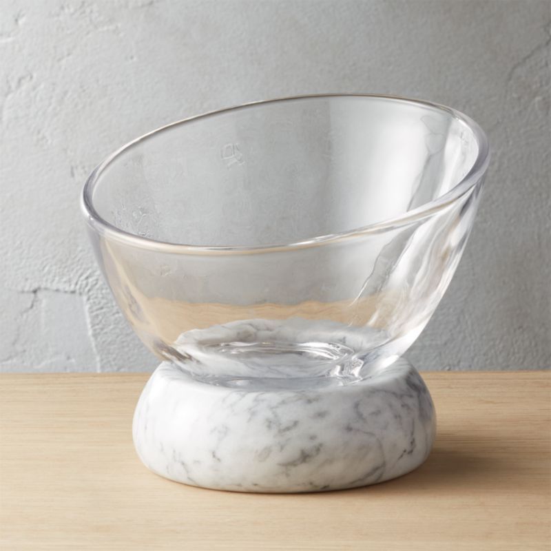 Askew Modern Glass Serving Bowl with Marble Base + Reviews | CB2 | CB2