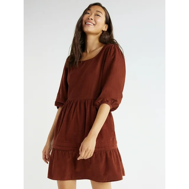 Time and Tru Women's Corduroy Dress with 3/4-Length Sleeves, Sizes XS-XXXL | Walmart (US)