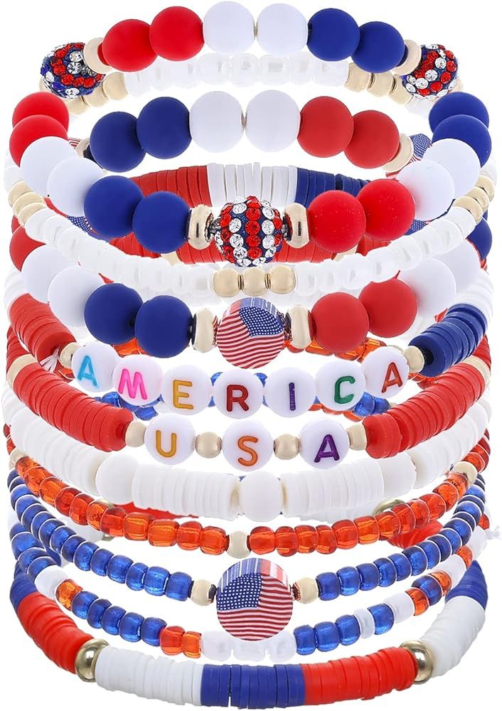 Cooluckday Valentine's Day Bracelets Breast Cancer Bracelets American Flag Bracelet Colorful Surf... | Amazon (US)