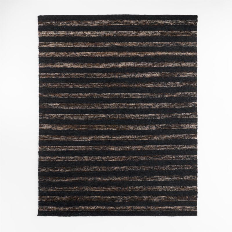 Rouen Jute/Wool Blend Triple Striped Black Area Rug 9'x12' + Reviews | Crate & Barrel | Crate & Barrel