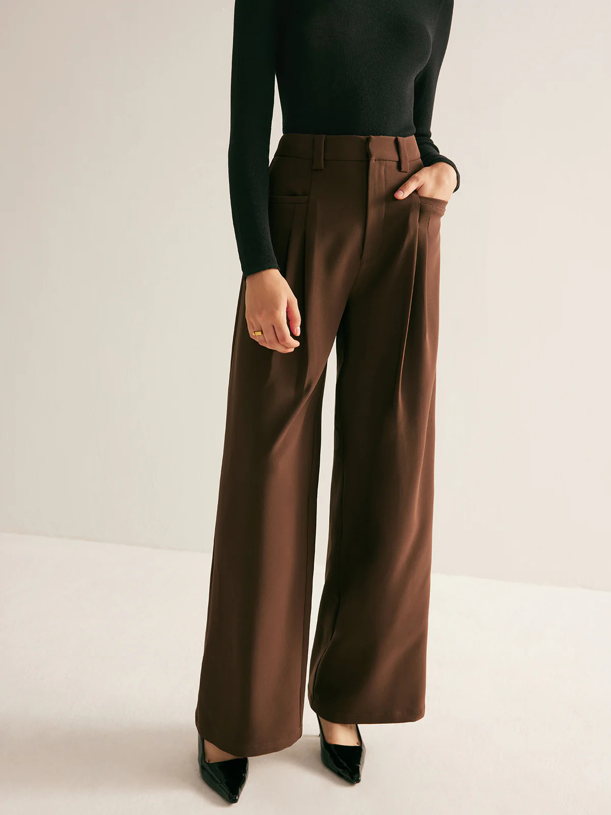 Casual Pleated Mid Waist Pants | Commense