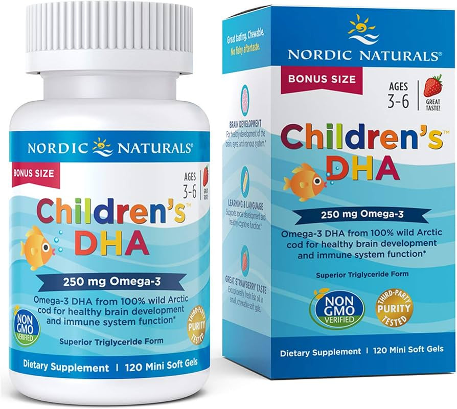Nordic Naturals Children’s DHA, Strawberry - 120 Mini Chewable Soft Gels for Kids - 250 mg Omeg... | Amazon (US)