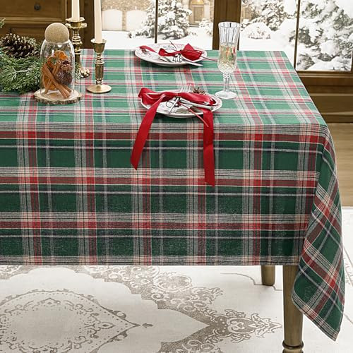 Romanstile Christmas Checkered Tablecloth Rectangle - 54 x 120 Inch - Green Buffalo Plaid Cotton Flannel Table Cloths, Xmas Winter Stain Resistant Washable Table Cover for Holiday/Party/Dining Decor | Amazon (US)