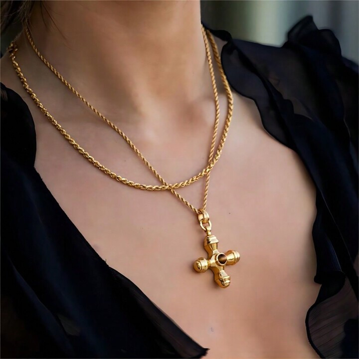 1pc European And American Style Cross With Natural Stone Inlay Stainless Steel Pendant Necklace, ... | SHEIN